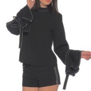 FAB🔥Endless Rose S Ribbon Tie Flute Sleeve Top